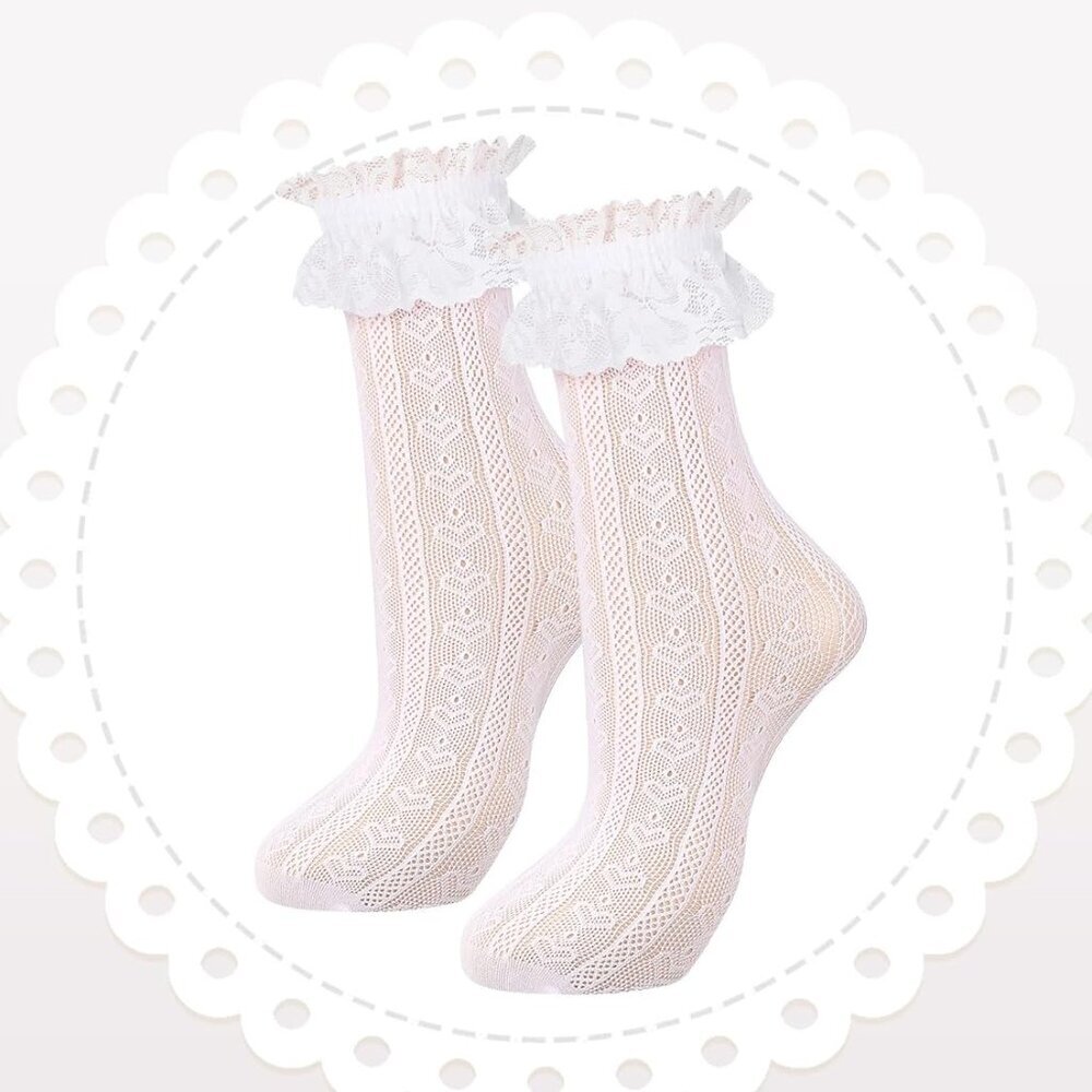 4 Pairs Women's Lace Ankle Socks Ruffle Frilly Mesh for Women - Picture 3 of 7